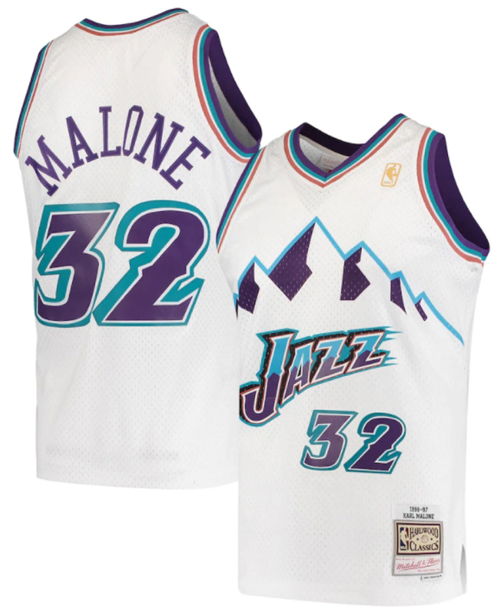 Men s Mitchell Ness Karl Malone White Utah Jazz Hardwood