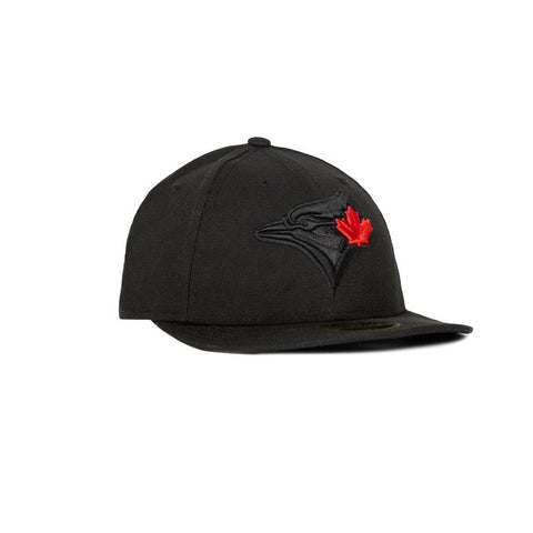 Toronto Blue Jays Hat Cap Men Fitted 7 1/2 Black On Black Red Leaf