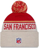 New Era NFL 2024 San Francisco 49ers Sideline Historic Cuffed Knit Hat with Pom - Stone