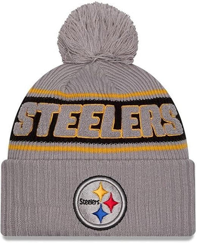 New Era NFL Pittsburgh Steelers 2024 Cold Weather Sideline Sport Knit Pom Knit - Grey