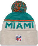 New Era NFL 2024 Miami Dolphins Sideline Historic Cuffed Knit Hat with Pom