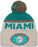 New Era NFL 2024 Miami Dolphins Sideline Historic Cuffed Knit Hat with Pom