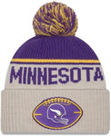 New Era NFL 2024 Minnesota Vikings Sideline Historic Cuffed Knit Hat with Pom