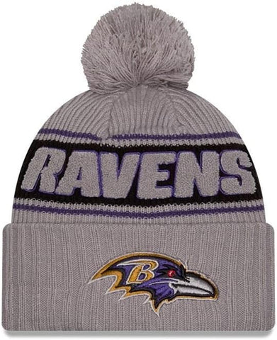 New Era NFL Baltimore Ravens 2024 Cold Weather Sideline Sport Knit Pom Knit - Grey