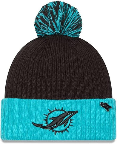 New Era NFL 2024 Miami Dolphins Social Justice Inspire Change Knit Pom Knit - Black/Aqua