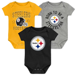 Newborn & Infant Black/Gold/Heather Gray Pittsburgh Steelers Game On Three-Piece Bodysuit Set