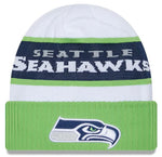 Men's New Era White/Neon Green Seattle Seahawks 2023 Sideline Tech Cuffed Knit Beanie