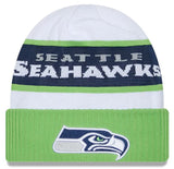 Men's New Era White/Neon Green Seattle Seahawks 2023 Sideline Tech Cuffed Knit Beanie