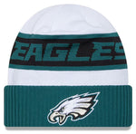 Men's New Era White/Midnight Green Philadelphia Eagles 2023 Sideline Tech Cuffed Knit Beanie