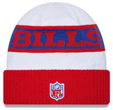 Men's New Era White/Red Buffalo Bills 2023 Sideline Tech Cuffed Knit Beanie