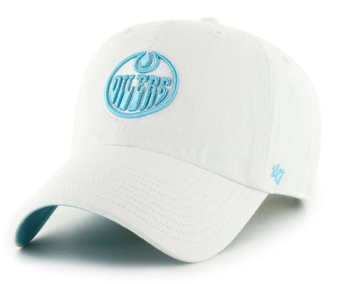 47 Clean Up Edmonton Oilers White Noise Logo Adjustable Cap - White/Sky Blue