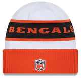 Men's New Era White/Orange Cincinnati Bengals 2023 Sideline Tech Cuffed Knit Beanie