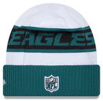 Men's New Era White/Midnight Green Philadelphia Eagles 2023 Sideline Tech Cuffed Knit Beanie