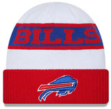 Men's New Era White/Red Buffalo Bills 2023 Sideline Tech Cuffed Knit Beanie