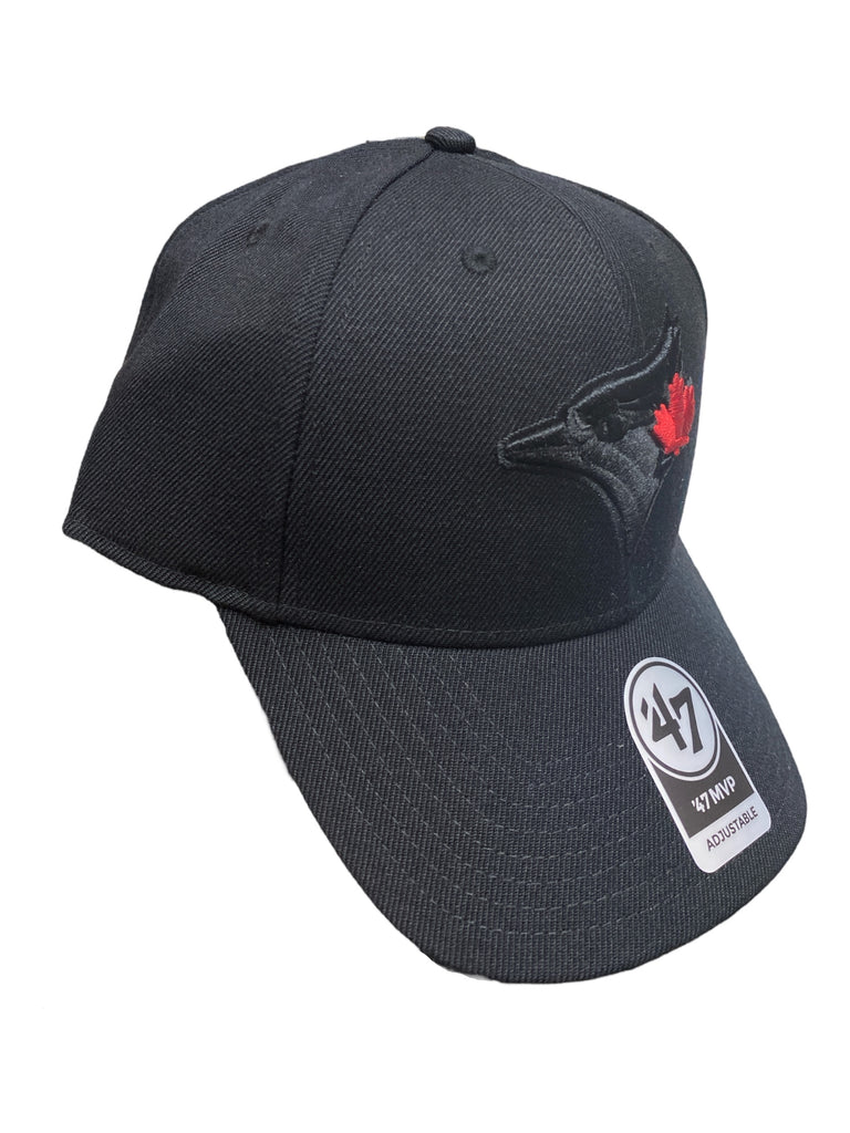 Toronto Blue Jays '47 MVP Black on Black Red Leaf Adjustable Hat