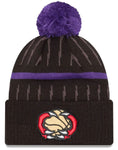 New Era Youth NBA Toronto Raptors 2024 City Edition Cuffed Knit Hat with Pom - Black/Purple