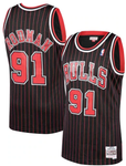 Men's Chicago Bulls Dennis Rodman #91 Black Pinstripes Mitchell N Ness Swingman Player Jersey