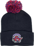 Toronto Raptors Mitchell & Ness Hardwood Classics Dino Logo Cuffed Pom Knit Black Hat