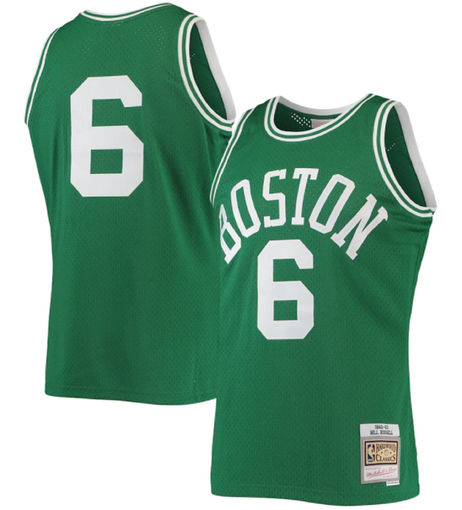 Men Boston Celtics 6 Bill Russell Mitchell Ness Hardwood Classics Green  Authentic Jersey