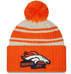 New Era Cream/Orange Denver Broncos 2022 Sideline Sport Cuffed Pom Knit Hat