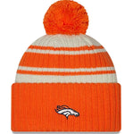 New Era Cream/Orange Denver Broncos 2022 Sideline Sport Cuffed Pom Knit Hat