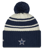 New Era Cream/Navy Dallas Cowboys 2022 Sideline Sport Cuffed Pom Knit Hat