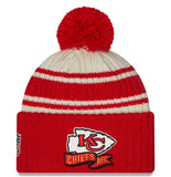 Men's New Era Cream/Red Kansas City Chiefs 2022 Sideline - Sport Cuffed Pom Knit