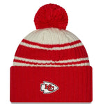 Men's New Era Cream/Red Kansas City Chiefs 2022 Sideline - Sport Cuffed Pom Knit