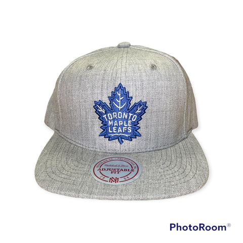 Grey Mitchell and Ness Maple Leaf Snapback Hat with Blue Logo